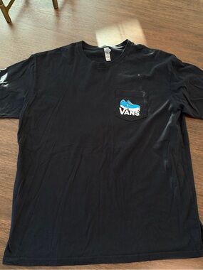 Vans Black Short Sleeve Pocket Tee with Blue Shoe Logo